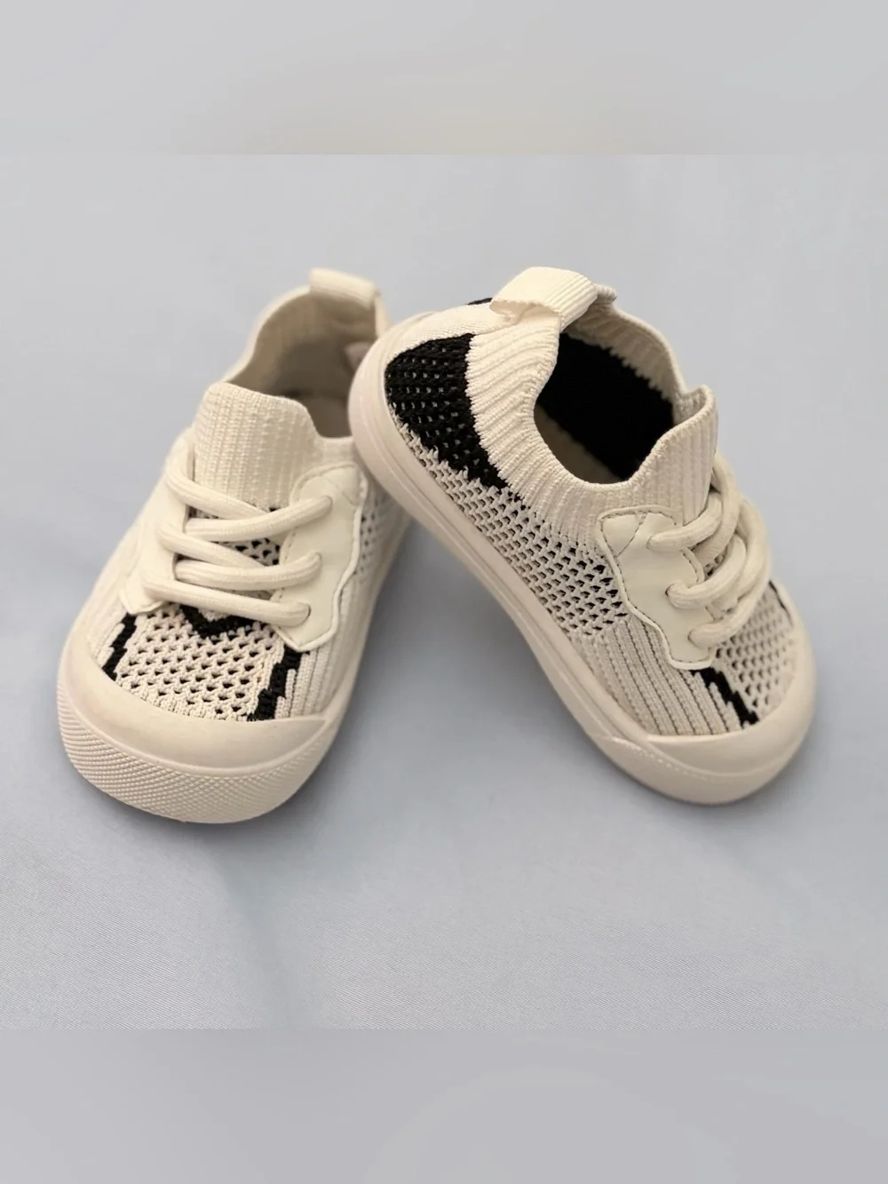 Toddler Knit Slip-On Sneakers in Cream and Black
